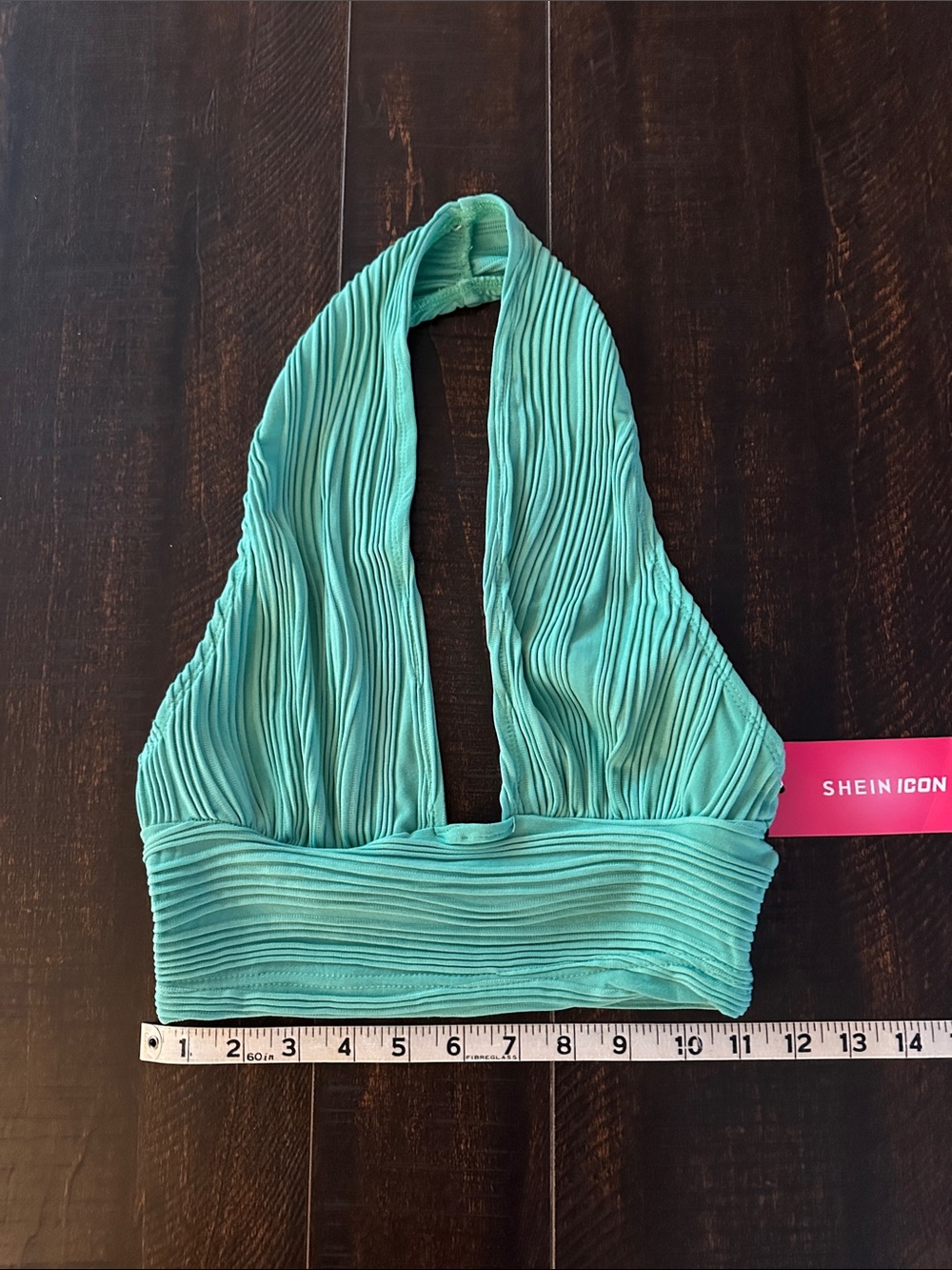 SHEIN Aqua Pleated Halter Tank Top